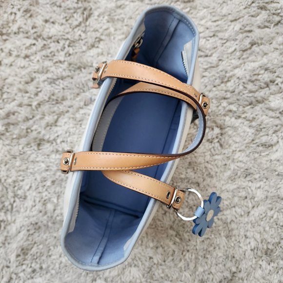 Coach Hampton Mini Tote in Baby Blue and White with Flower Key Fob - Picture 5 of 7